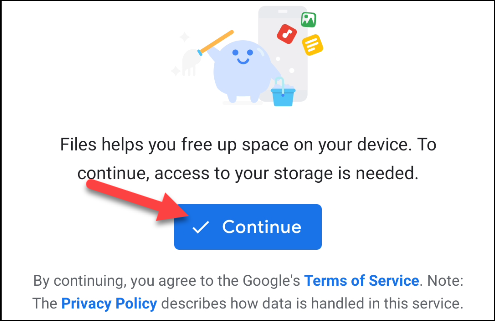 Toca "Continuar" para aceptar los términos y la política de privacidad de Google.