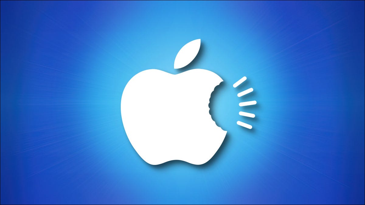 Un logotipo de Apple modificado con una mordedura sacada con marcas de dientes.