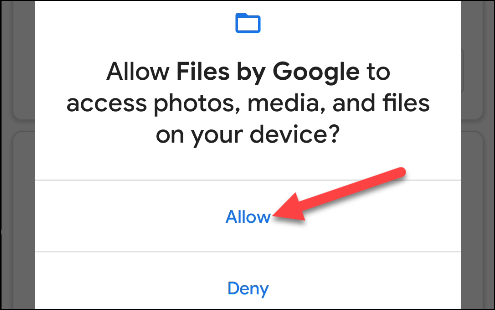 Toca "Permitir" para dar acceso a Google a tus archivos.
