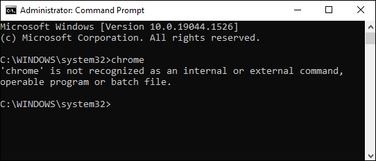 Chrome no está en PATH y no se puede ejecutar sin especificar una carpeta.