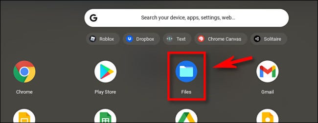 En el iniciador de aplicaciones de Chrome OS, haga clic en "Archivos".