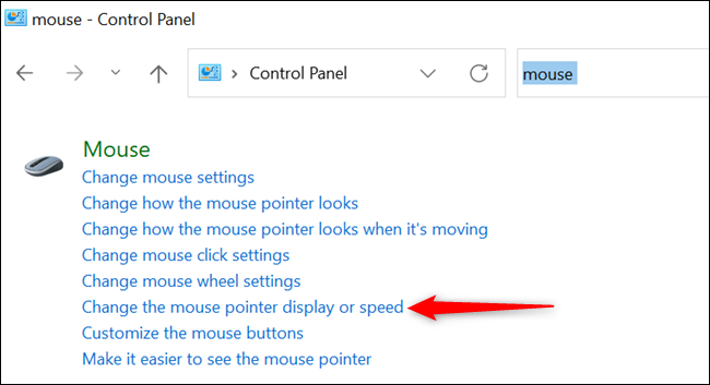 Haz clic en "Cambiar la visualización o la velocidad del puntero del mouse".