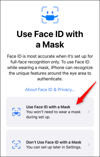 Seleccione "Usar Face ID con una máscara".