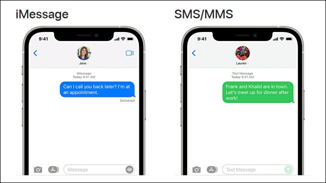 Burbujas azules para iMessage, burbujas verdes para SMS o MMS