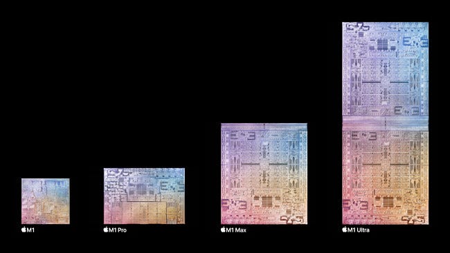 Apple M1, M1 Pro, M1 Max, and M1 Ultra die sizes compared