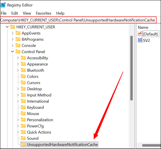 Barra de direcciones en regedit y la clave correspondiente,