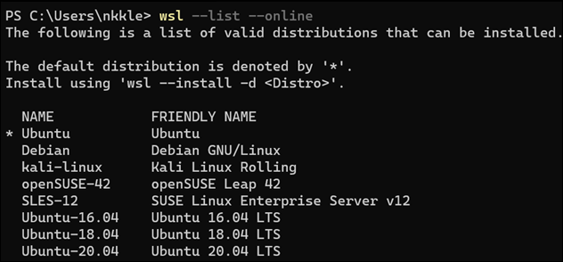 Lista de PowerShell de distribuciones de Linux disponibles,