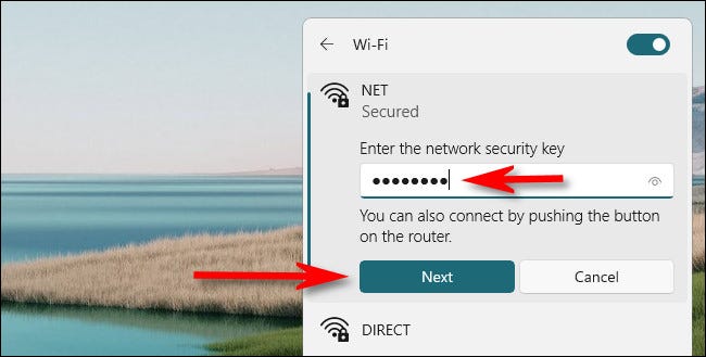 Ingrese la contraseña de Wi-Fi y haga clic en "Siguiente".