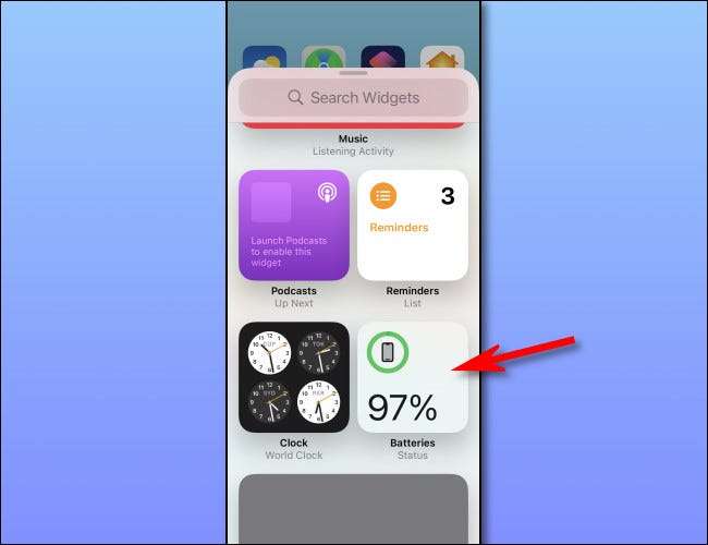 Seleccione el widget "Baterías" en el iPhone.