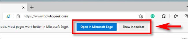 Haz clic en "Abrir en Microsoft Edge" o "Mostrar en la barra de herramientas".