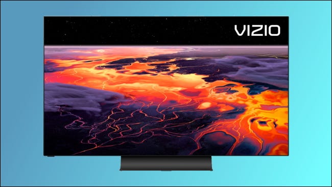 Vizio OLED TV sobre fondo azul.