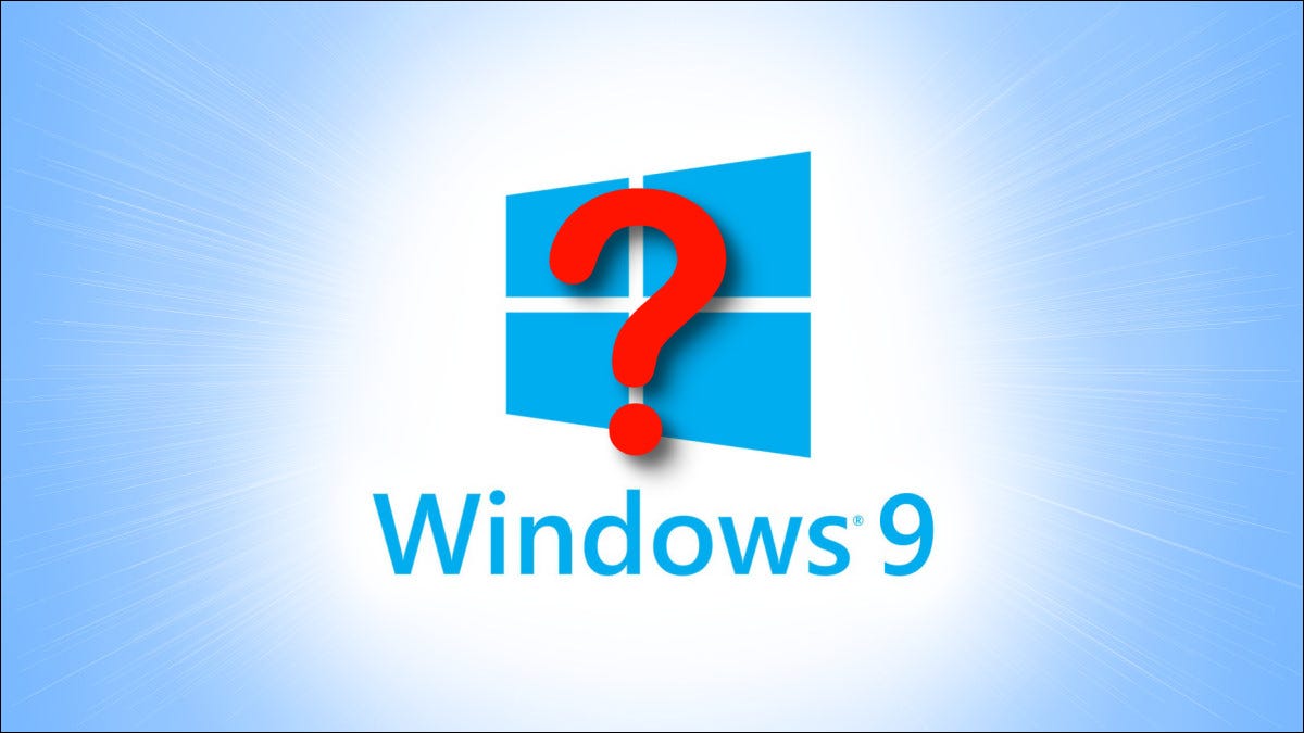 Un logotipo ficticio de "Windows 9" con un signo de interrogación sobre él.