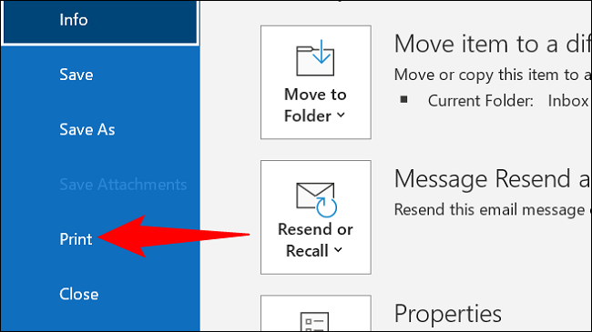 Seleccione Archivo > Imprimir en Outlook.