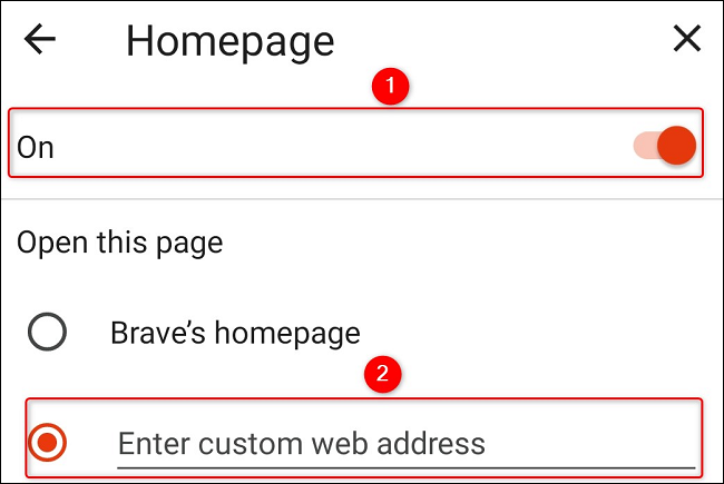 Encienda la palanca y active "Ingresar dirección web personalizada".