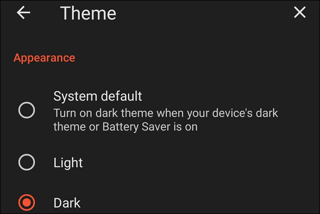Modo oscuro en Brave en el móvil.