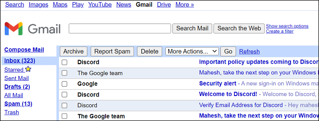 Gmail en modo básico.