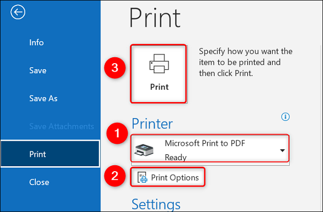 Imprima un correo electrónico a PDF en Outlook en el escritorio.