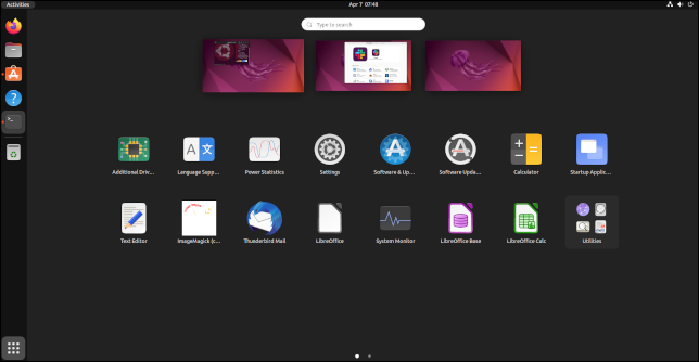 Vista de aplicaciones en Ubuntu 22.04