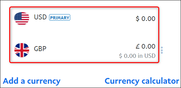 Vea el saldo de varias monedas en PayPal en el escritorio.