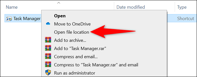 Haz clic derecho en "Administrador de tareas" y selecciona "Abrir ubicación de archivo".