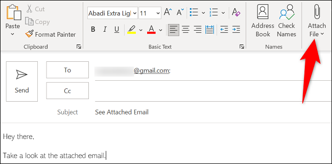 Adjunte el correo electrónico de Gmail descargado a un nuevo correo electrónico.