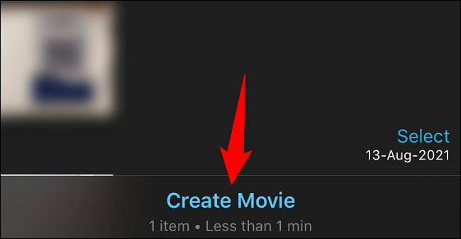 Seleccione un video y toque "Crear película".