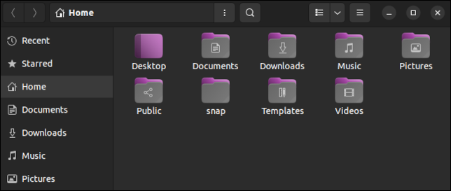 Navegador de archivos con un color de acento púrpura en Ubuntu 22.04