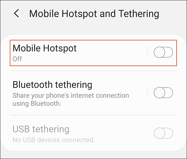 Toque Mobile Hotspot para configurar el punto de acceso