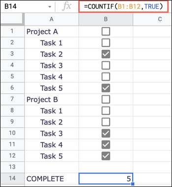 COUNTIF usando True en Google Sheets