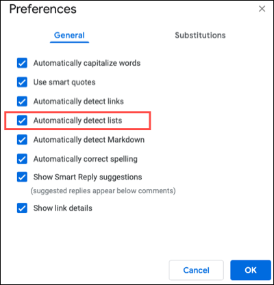 Detectar listas automáticamente en Google Docs