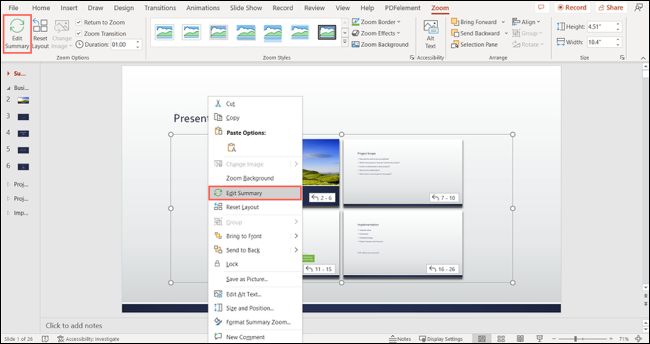 Edit a Summary Zoom in PowerPoint