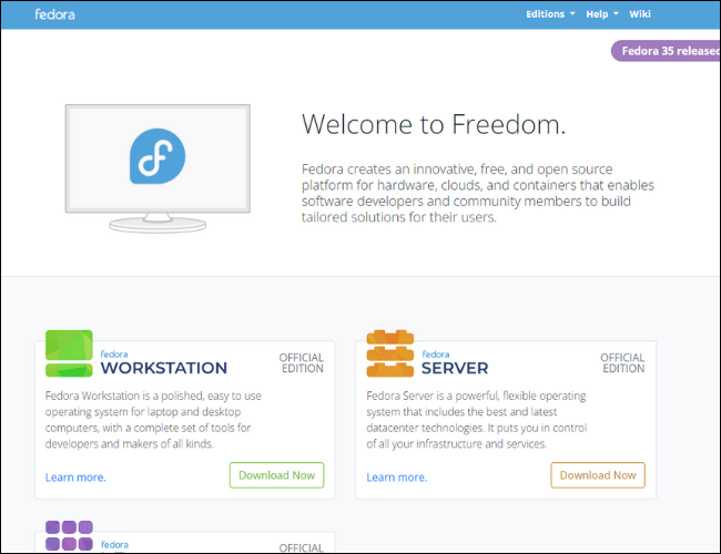 Página oficial de descargas de Fedora