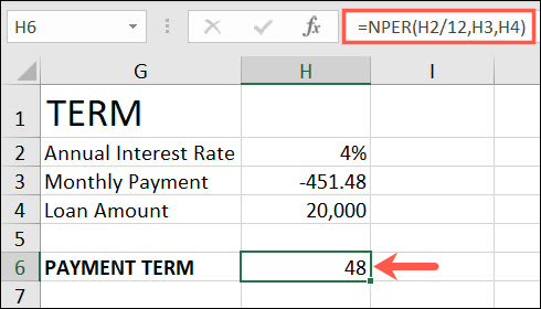 Función NPER en Excel