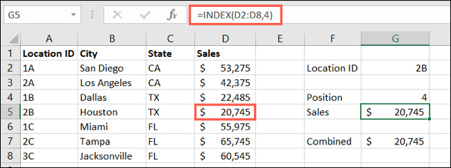 Función ÍNDICE en Excel