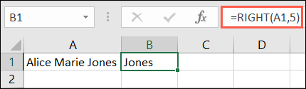 función DERECHA en Excel