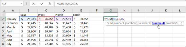 Usando la fórmula para SUM en Excel