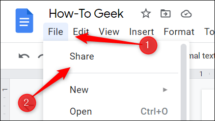 La opción Compartir en Google Docs.