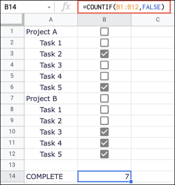 COUNTIF usando False en Google Sheets