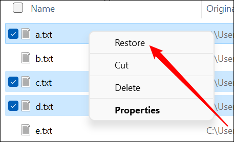 Haga clic derecho en cualquiera de los archivos, luego presione "Restaurar".