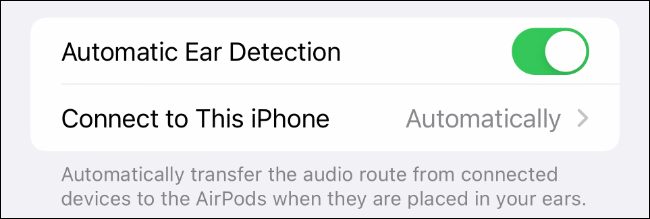 Opción de detección automática de oídos para AirPods en iPhone