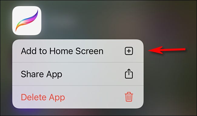 Toque "Agregar a la pantalla de inicio" en el menú emergente de la biblioteca de aplicaciones.