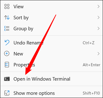 Haga clic en "Abrir en la Terminal de Windows".