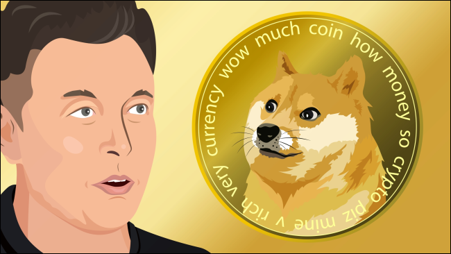 Una ilustración de Elon Musk junto a una moneda dux.