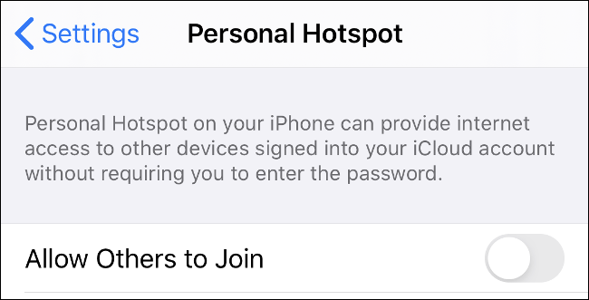 Deshabilitar punto de acceso personal en iOS