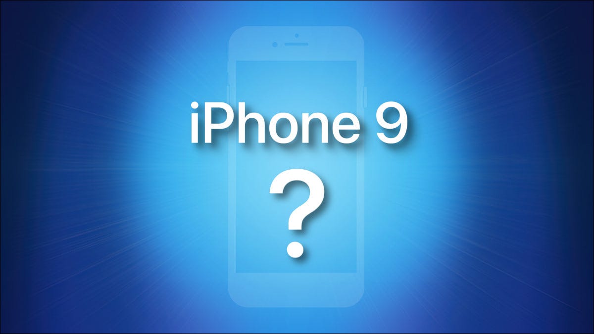 Logotipo de iPhone 9 con signo de interrogación sobre fondo azul