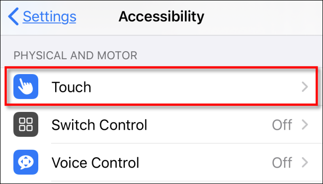 Toque Tocar en Configuración en iPhone o iPad