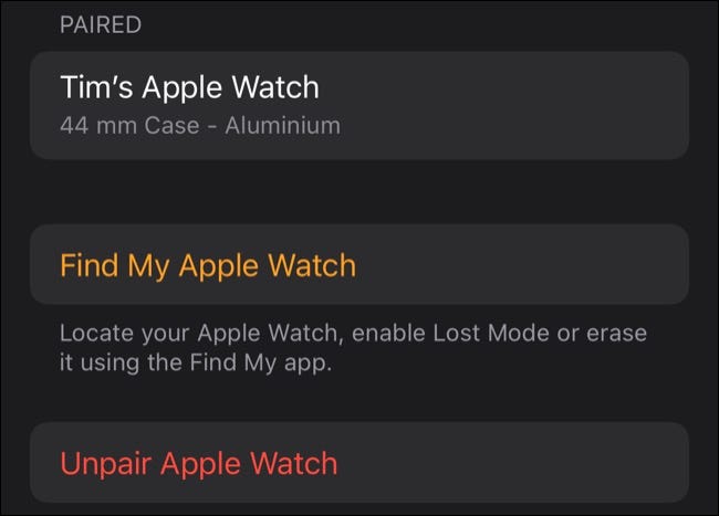 Desvincular Apple Watch usando la aplicación iPhone Watch
