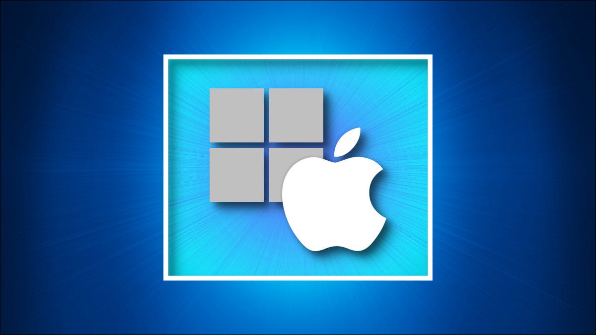 Un logotipo de Windows y Apple sobre un fondo azul - Mac y PC