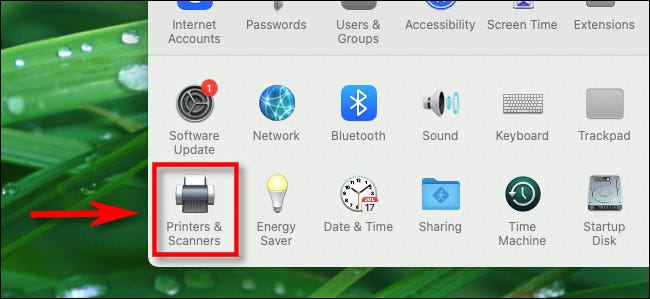 En Preferencias del sistema en Mac, haga clic en "Impresoras y escáneres".