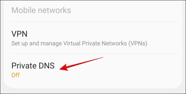 Función de DNS privado en Configuración